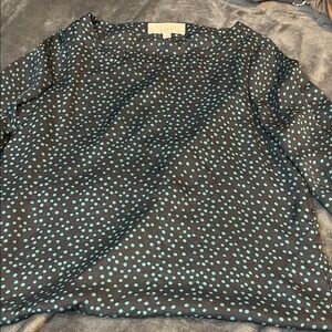 LOFT Black Blouse with Blue Polka Dots